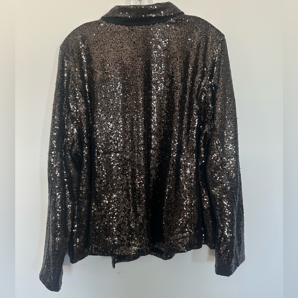 NWT Colleen Lopez Espresso Sequin Moto Jacket Sparkly Biker Blazer Size 3X - Picture 5 of 5